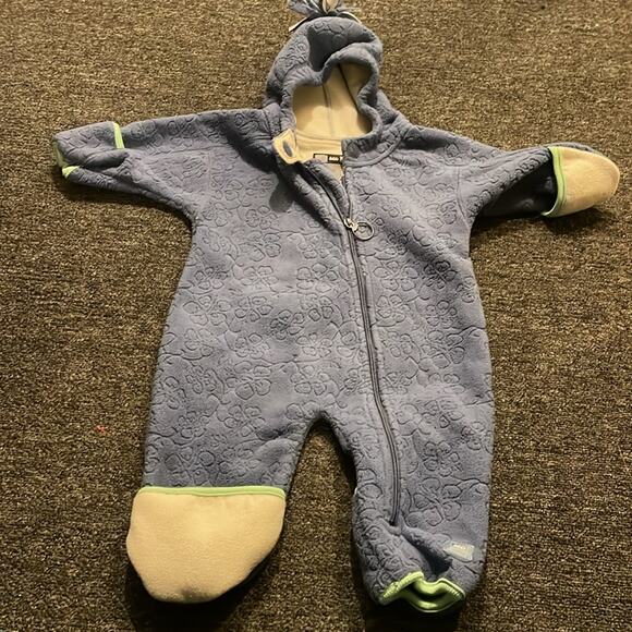 REI Brand Infant Fleece Bunting Size 3 Months Blue Floral Embossed Zip Up Hooded - Picture 8 of 10
